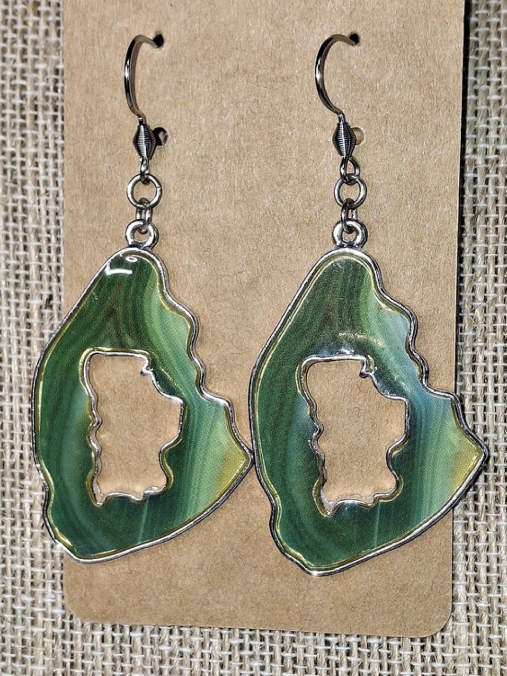 Green Abstract Dangle Earrings Like New